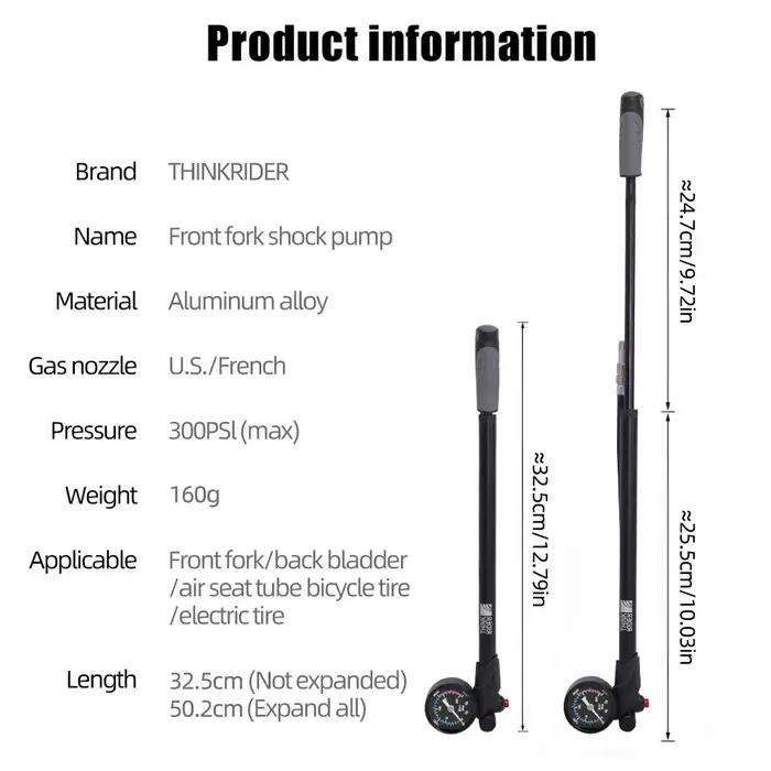 ThinkRider pompe à air de vélo Portable haute pression 300psi avec jauge pour fourche et Suspension