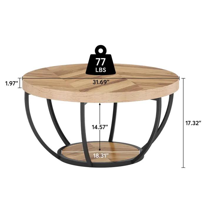 Tribesigns-Table basse ronde industrielle à 2 niveaux avec étagères de rangement, table d'appoint de