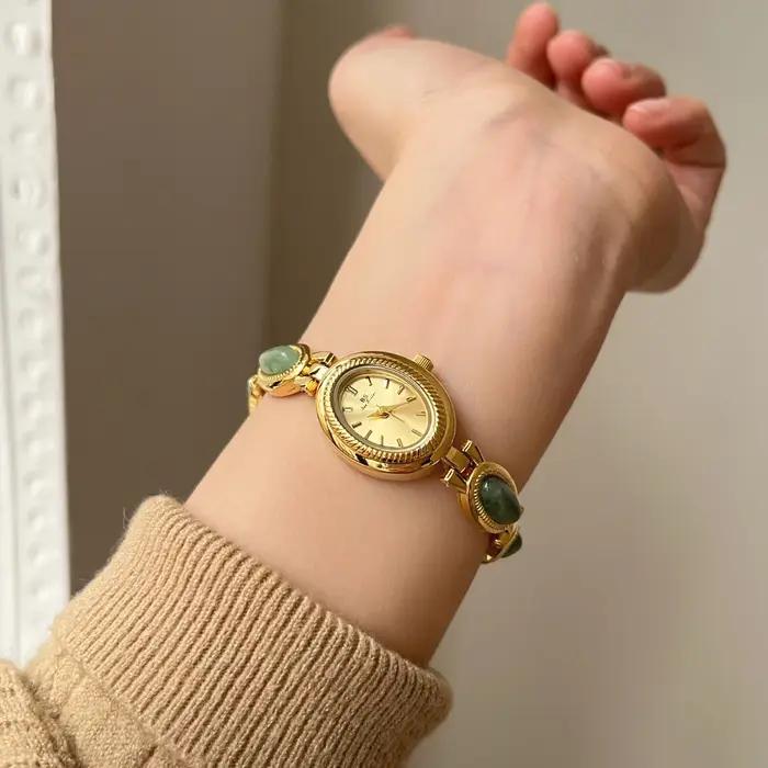 Montres de luxe haut de gamme pour femmes, bijoux verts élégants, Bracelet à Quartz en Jade, cadeau