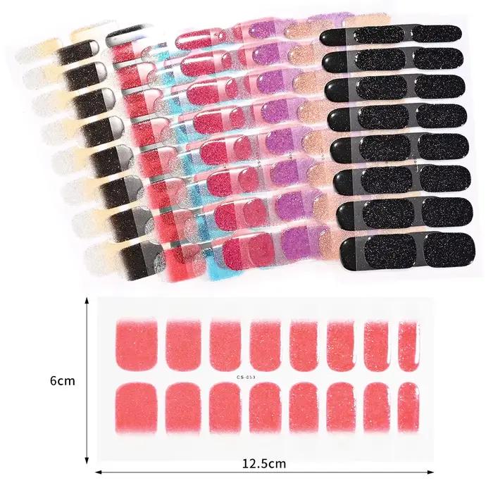 Autocollants pour ongles semi-durcis noirs français, 16 pointes, avec paillettes, Gel UV longue duré