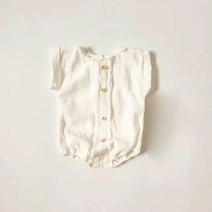 Barboteuse de photographie pour nouveau-né, bouton en lin blanc, manches courtes, accessoires Photo