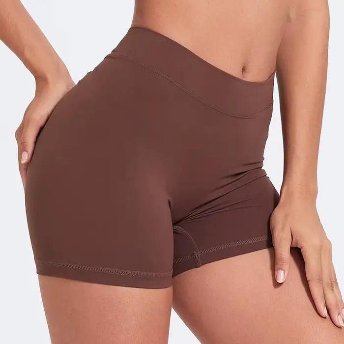 Short yoga femme dos V taille haute - Pantalon fitness moulant nylon levage hanches sexy