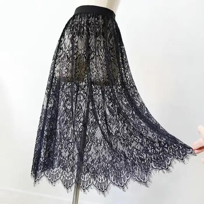 2 longueur élégante jupe noire dentelle blanche transparente longue jupe en Tulle dames élastique ta