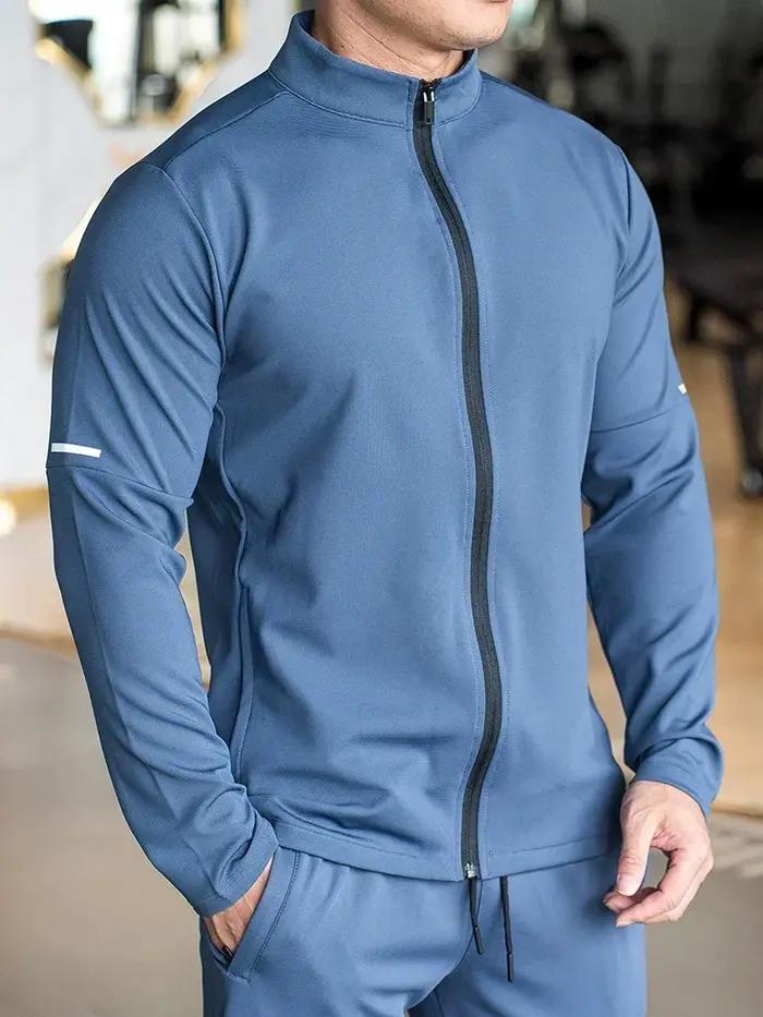 Sweat-shirt sport homme col montant manches longues - Veste fitness running jogging décontractée zip