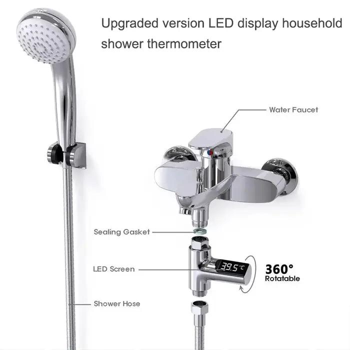 Thermomètre de douche d'eau domestique à affichage LED 5-85 ℃ Thermomètre à eau auto-alimenté à dé