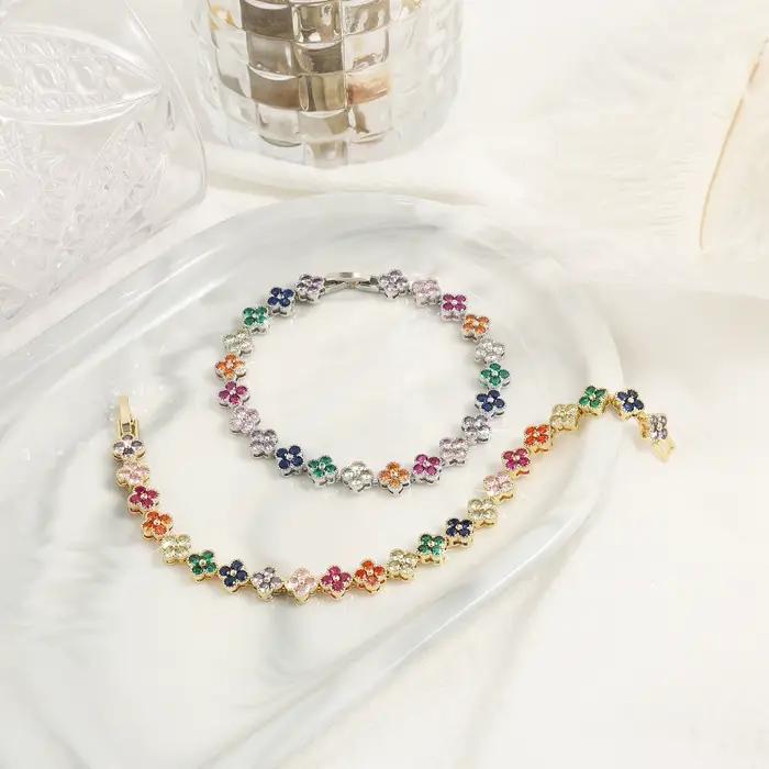 ZAKOL – bracelets coréens à fleurs en Zircon coloré aléatoire pour femmes, bijoux Dopamine pour fill