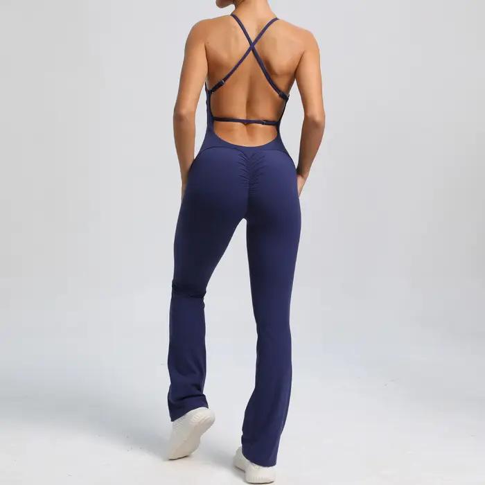 Body sexy vêtements de sport femmes - Costume yoga v-back maillot sport camping une pièce