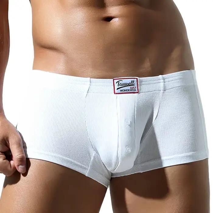 Sous-vêtements plats pour hommes en coton synthétique haute élasticité surélevés boutons coupe slim confortable couleur unie pour homme occassions spéciales quotidienne activité physique