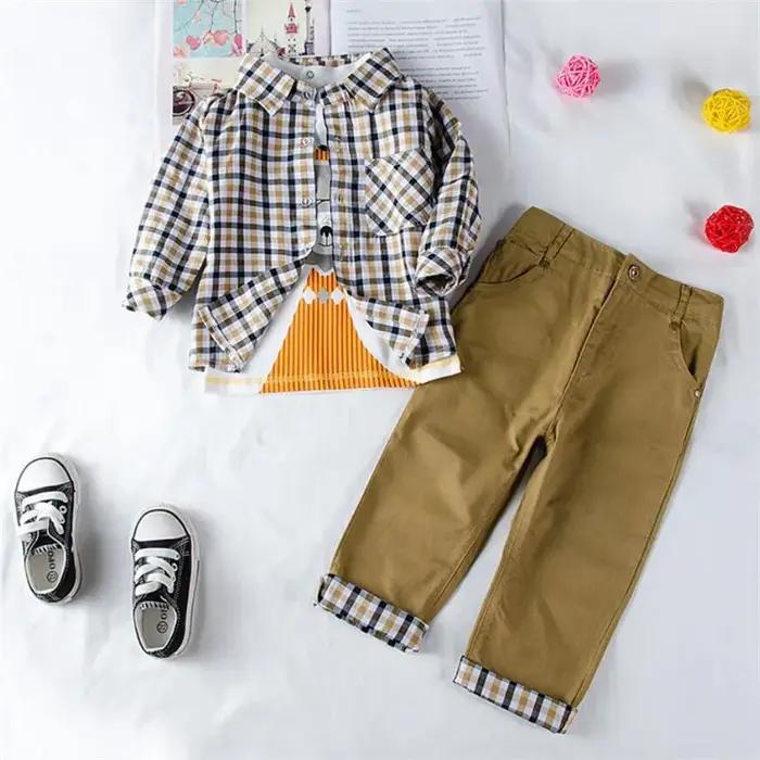 Costume à carreaux pour enfants manteau t-shirt pantalon trois pièces vêtements pour tout-petits printemps automne BC1034 occasions spéciales enfants élégance durable