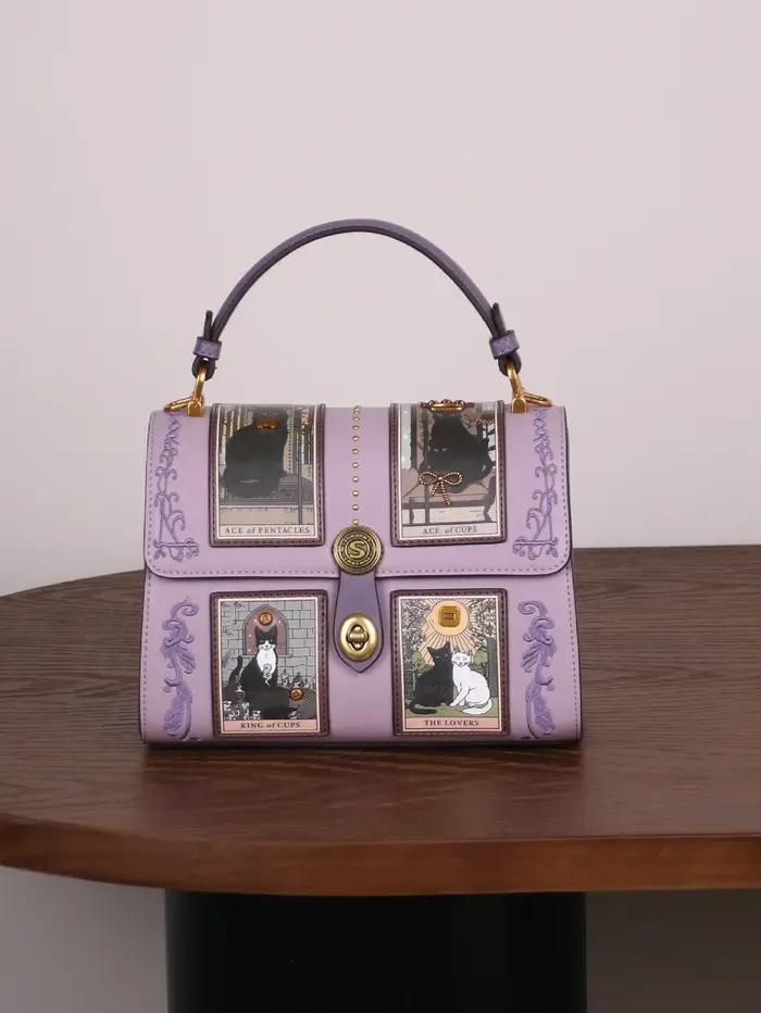 Nouveau sac à main de luxe pour femme 2026, style rétro, sac Boston Tarot, motif chat mignon, sac do