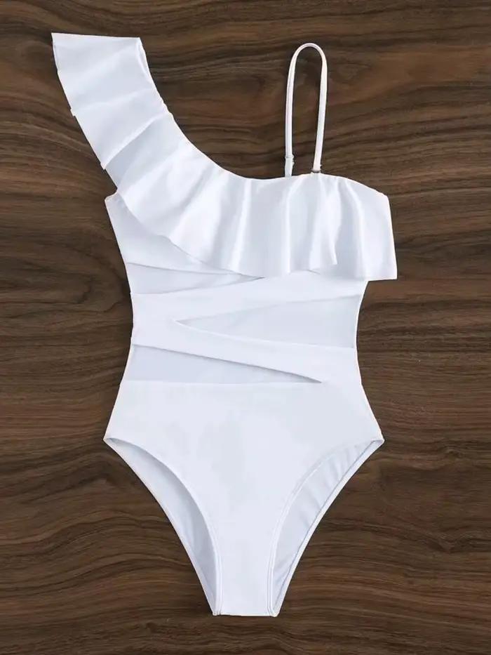Maillot de bain une pièce femme à volants et empiècements en maille contrastante 2026, style body, p
