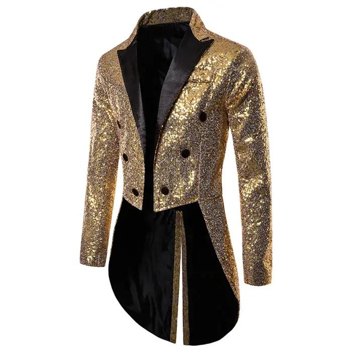 Manteau de luxe à paillettes brillantes pour hommes, Costume de cirque à revers, tenue de smoking po