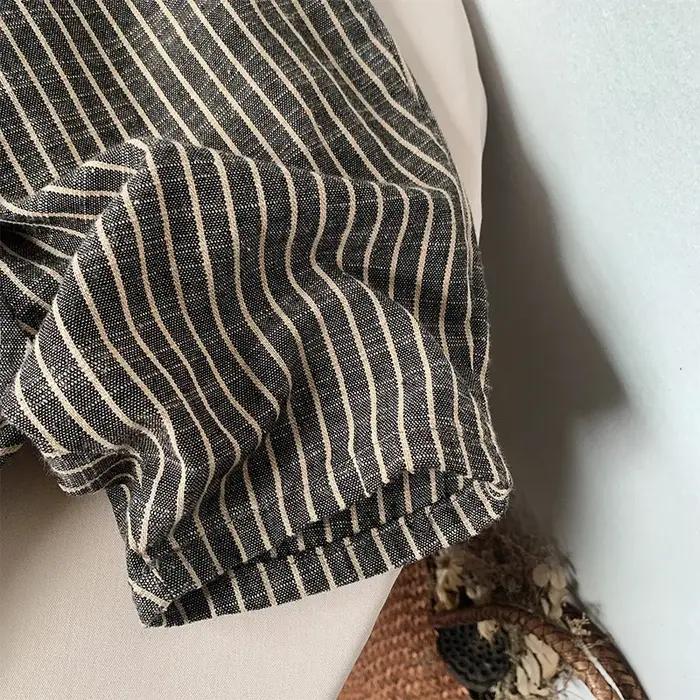 Pantalon rétro rayé en coton et lin pour enfants, pantalon large décontracté japonais, garçons et fi