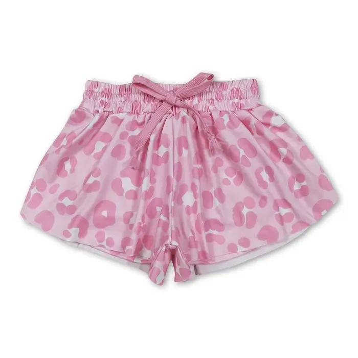 Shorts d'été à volants pour bébés filles, motif léopard, avec nœuds colorés