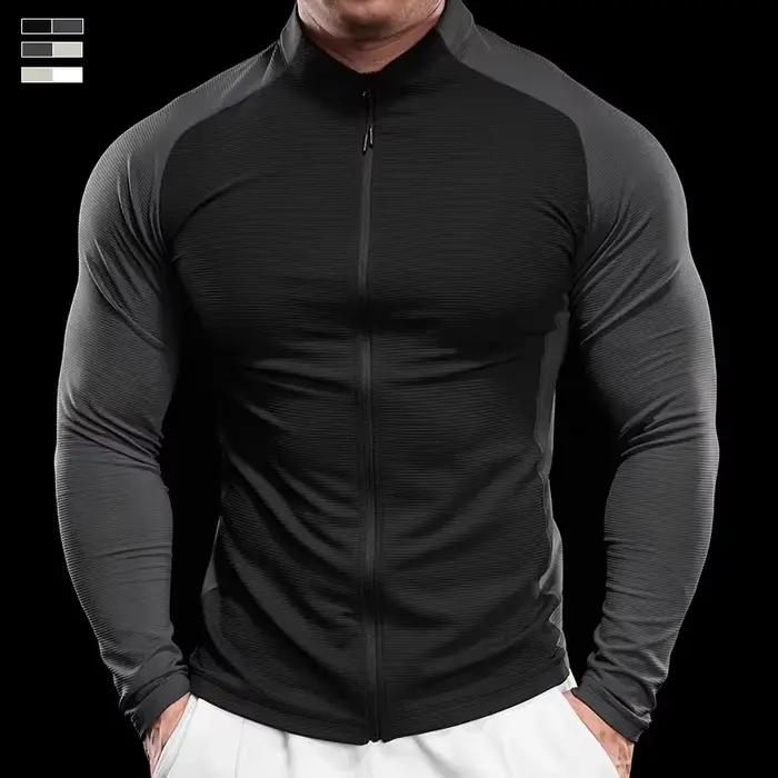 Sportif haut de fitness à manches longues pour hommes, veste de sport, séchage rapide, respirant, mi