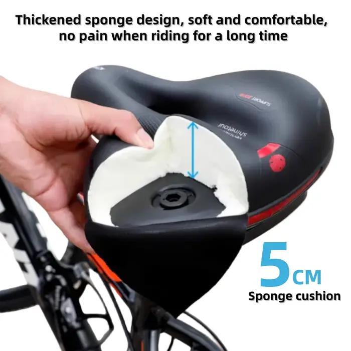 Coussin de vélo confortable double absorption chocs mousse à mémoire de forme résistante humidité large type siège vélo pour femmes hommes multiples types vélos sorties randonnées courses déplacements cadeau