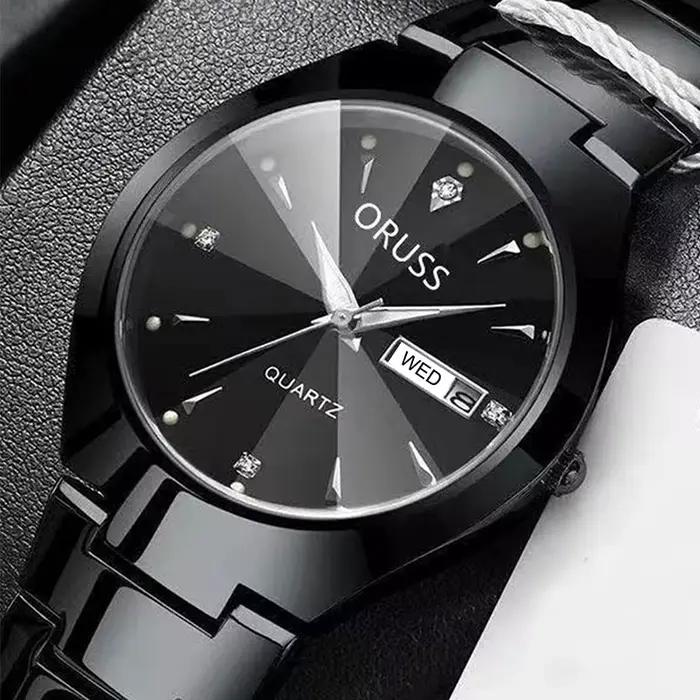 ORUSS-Montre de couple étanche pour hommes et femmes, quartz, acier inoxydable, date, semaine, horlo
