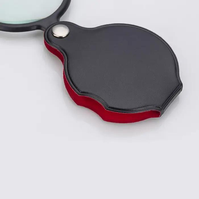 Mini loupe 50/60mm, étui en cuir plié 6/8X, Portable, lecture de journaux, bijoux, cadeau, loupe à l