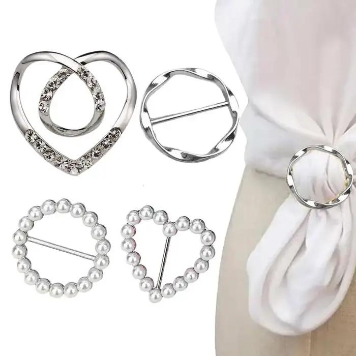 4 pièces anneau en métal taille bouton écharpe bouton mode coin ourlet taille noué broches femmes T-