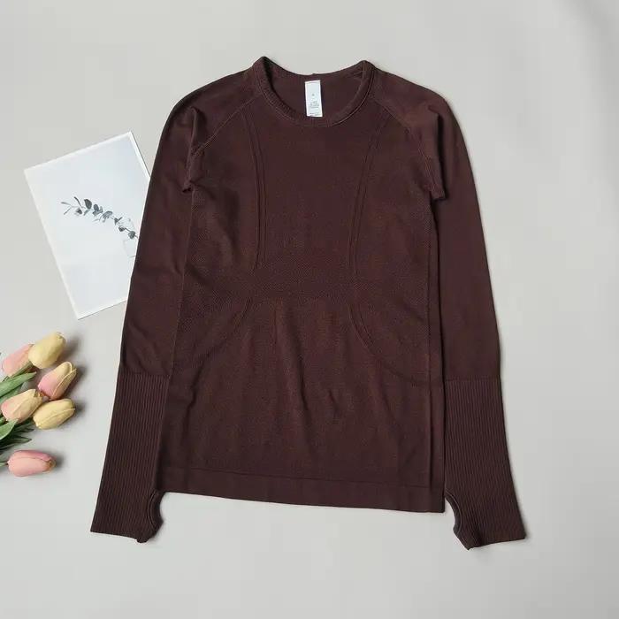 Chemise de Yoga sans couture pour femmes, hauts de sport, col rond, coupe cintrée, manches longues,