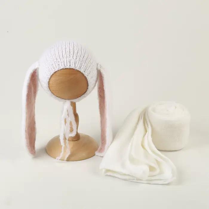 Ensemble bonnet lapin en tricot pour nouveau-né, accessoires de photographie, bonnet lapin doux, com