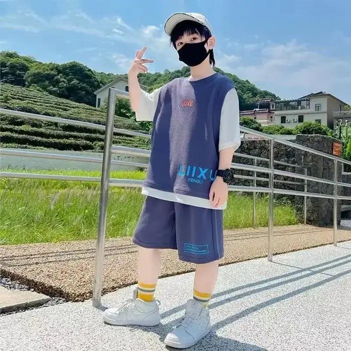 Short d'été à manches courtes pour garçon, vêtement de sport tendance pour enfant de 3 à 14 ans