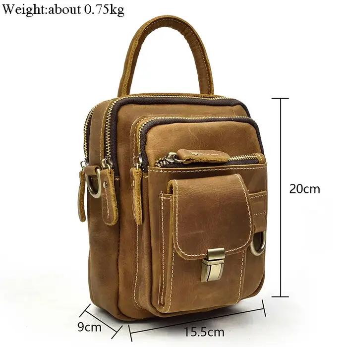 Elin Horse-Sac messager en cuir véritable pour homme, sac à main en cuir de vachette, double fermetu
