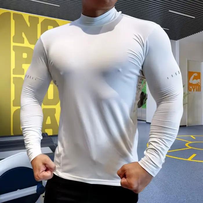 Hommes Compression Sport hauts cols hauts élasticité respirant T-Shirt salle de Sport course sweat F