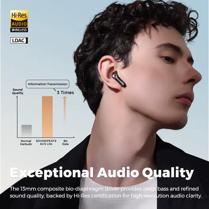 SoundPEATS Air5 Lite Bluetooth V5.4 écouteurs LDAC haute résolution Audio sans fil écouteur, pilote