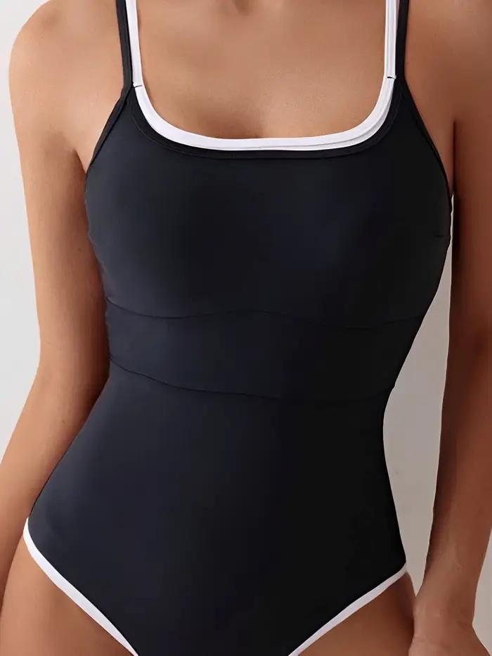 Maillot de bain une pièce sexy à bretelles 2026 noir uni pour femme – Tenue de plage