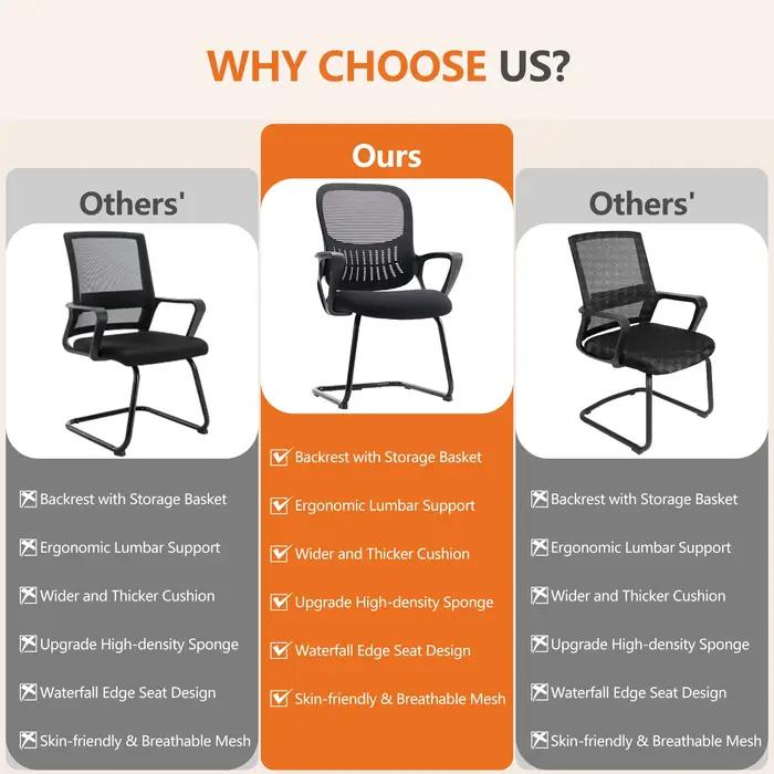 JIAN-Chaise de Bureau Ergonomique Sans Roues, Accoudoir Confortable, Support Lombaire en Maille, Des