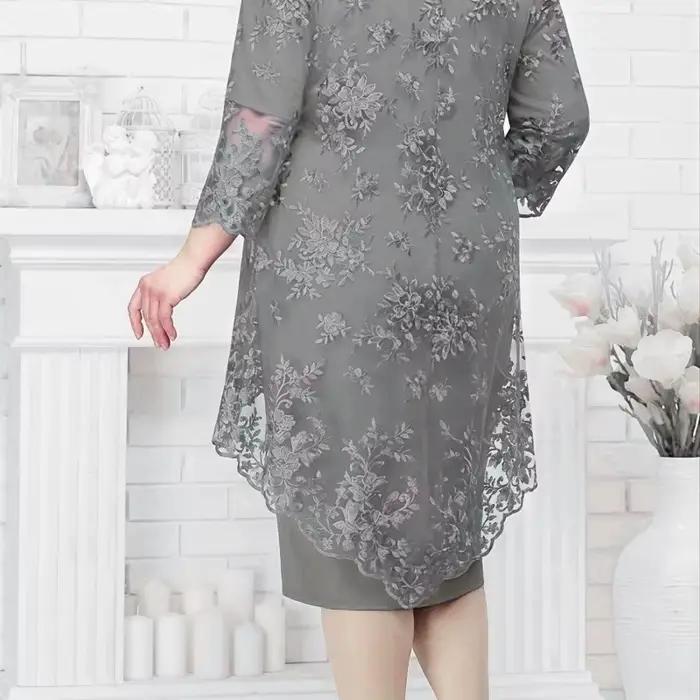 Nouvelle Robe de Soirée Grande Taille pour Femme, Ensemble Deux Pièces avec Broderie en Dentelle de