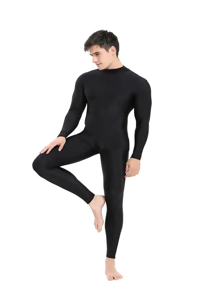 Speerise hommes noir col roulé Spandex à manches longues Unitard unisexe pleine longueur Ballet body