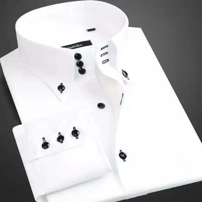 Chemise habillée pour hommes col boutonné formel affaires à manches longues décontracté mode coréenn