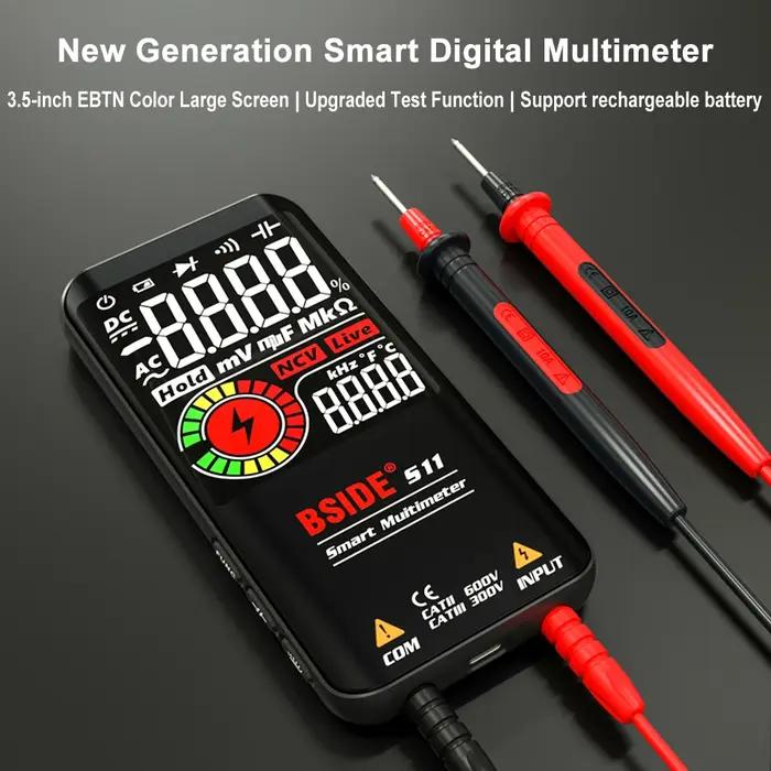 BSIDE multimètre numérique 9999 T-RMS 3.5 "affichage couleur LCD tension cc AC capacité Ohm Diode mu