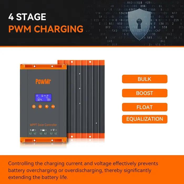 PowMr nouveau contrôleur de Charge solaire MPPT 60A 12 V/24 V/36 V/48 V LCD affichage panneau solair