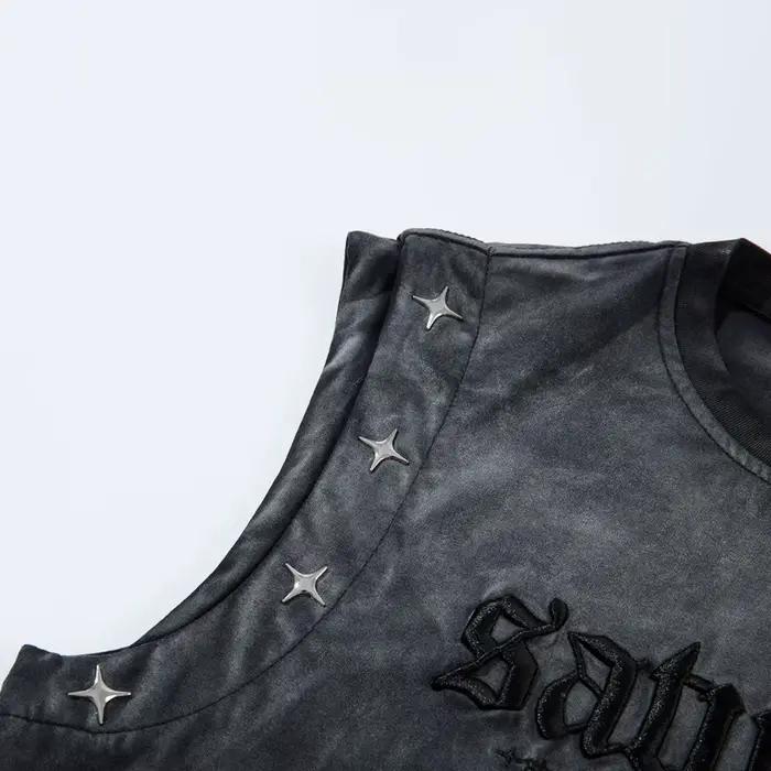T-shirts d'été débardeurs hommes faux deux rue américaine rétro marque à la mode lourd lavé pur coto