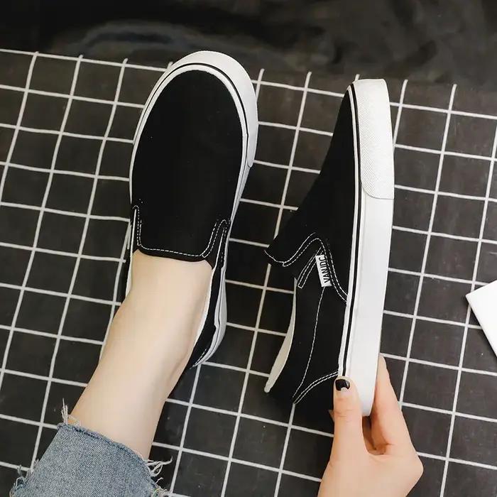 Adulte printemps automne toile chaussures un pied sans lacet chaussures Version coréenne étudiant bl
