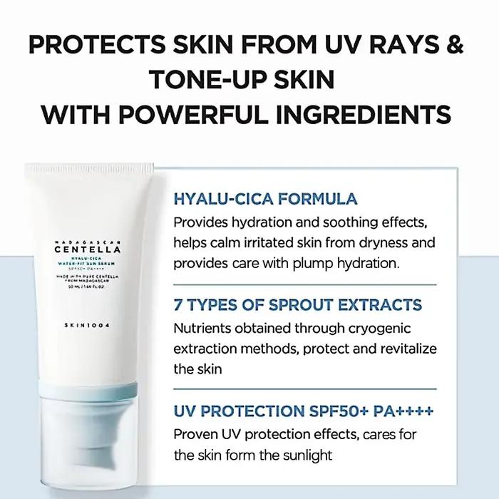 Sérum solaire hydratant SKIN1004 Madagascar Centella Hyalu-Cica SPF50+ PA++++, protection solaire pu
