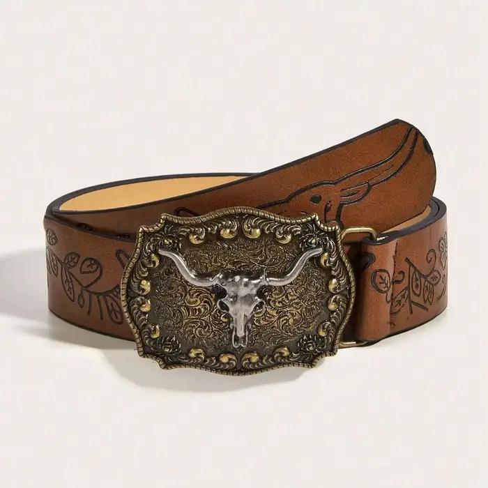 Ceinture imprimée à boucle de cowboy vent de cowboy occidental vintage