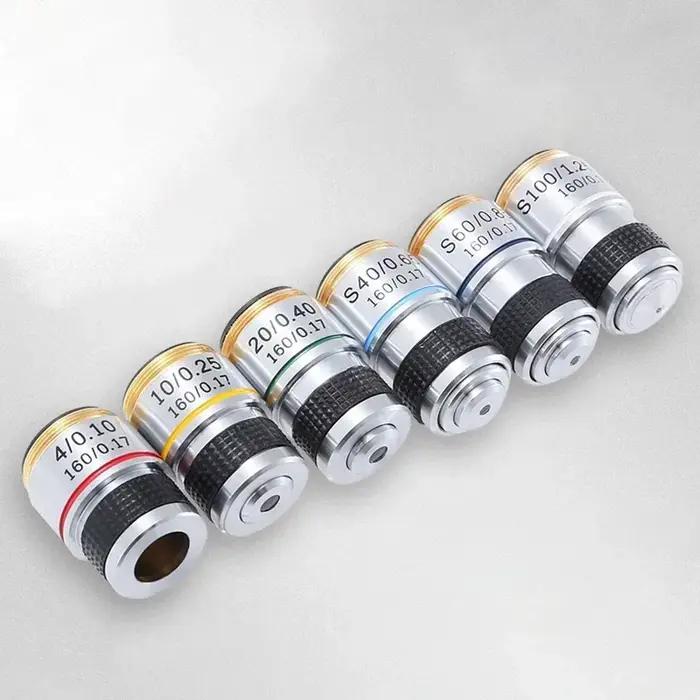 185 4X 10X 40X 100X Microscope biologique lentille d'objectif achromatique adaptateurs d'objectif de