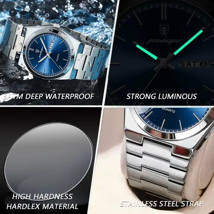 POEDAGAR montres de luxe pour hommes en acier inoxydable étanche lumineux homme montre Date semaine