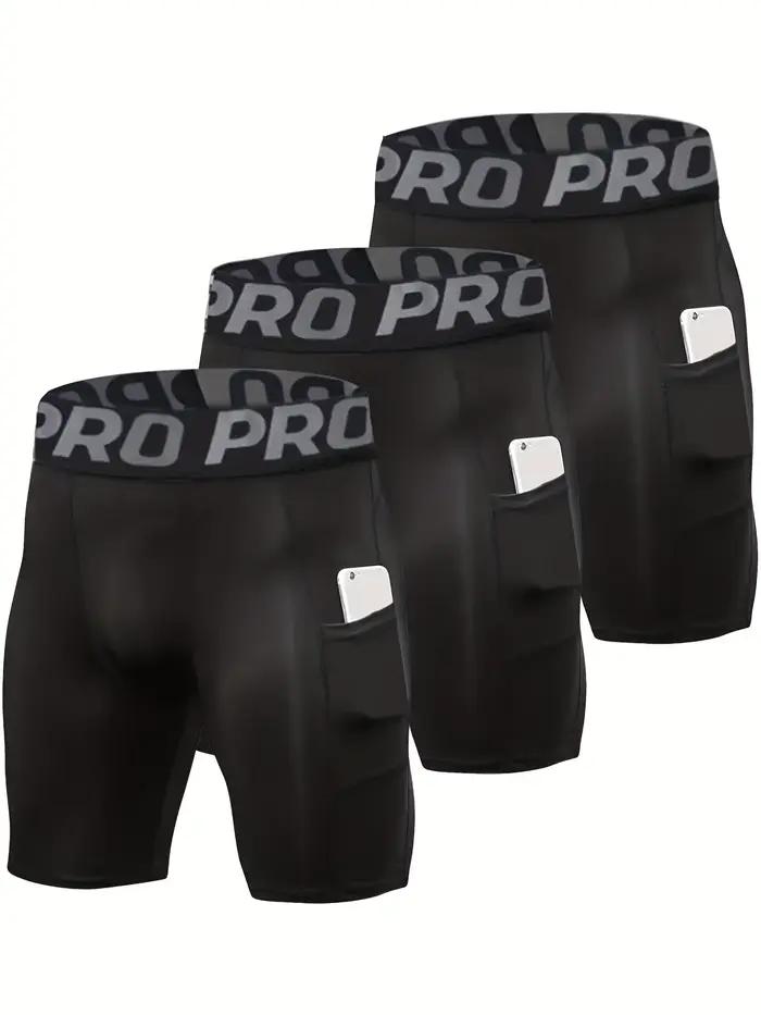 Lot de 3 shorts de compression hommes avec poche - Spandex course entraînement sportif