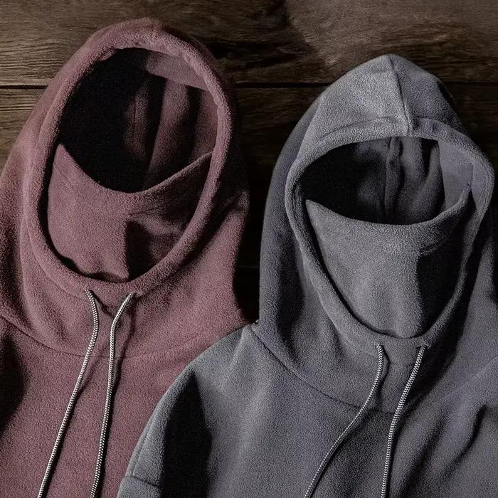 Maden Sweat-shirt à capuche en polaire décontracté, couleur unie, coupe-vent, avec masque facial, ha