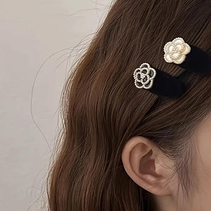 Pince à cheveux camélia de montagne pour femme, 2 pièces, élégante, perle, tempérament noir, Clip la