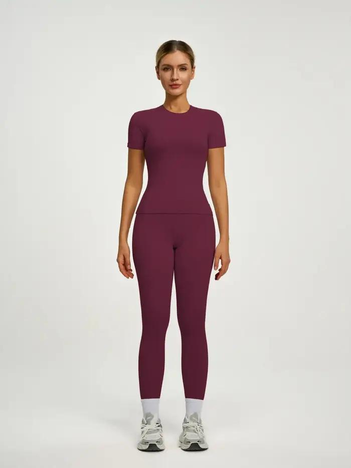 Ensemble sportif à manches courtes pour femmes, ensemble pantalon de Yoga et T-Shirt taille haute, i