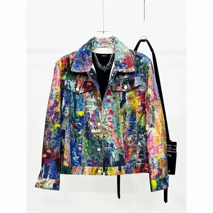 Veste en jean Y2K printemps-automne pour homme, style décontracté et ample, avec peinture personnali