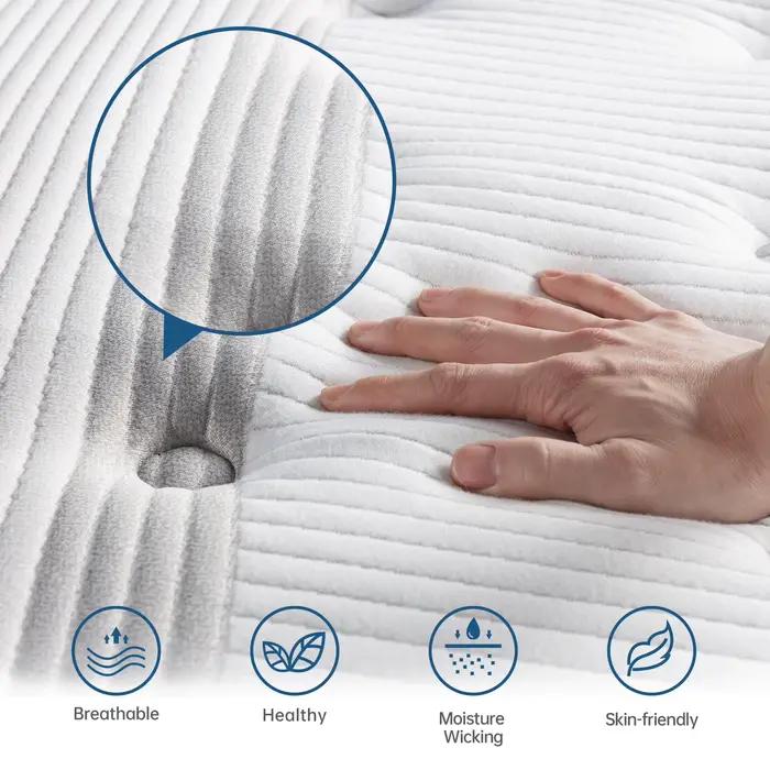 Matelas hybride en mousse à mémoire de forme avec poche, matelas Queen Size, Lechepus, moyen optimis