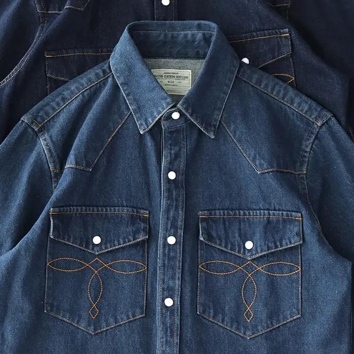 Chemise en jean western lourd pour hommes, manteau de chemisiers d'outillage épaissi, chemise décont