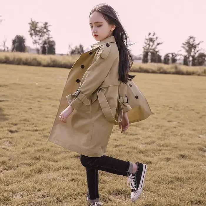 Trench-coat long pour adolescentes de 4 à 13 ans, nouvelle mode, veste coupe-vent de Style anglais p